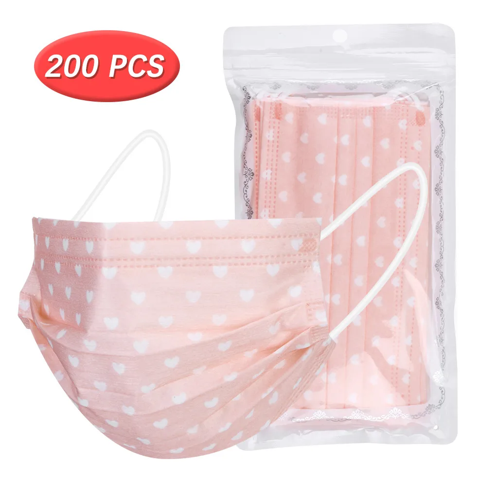 

10-200 PCS Disposable Non-woven fabric Breathable mask Love printing Pink Filter Masks Masque Visage Маска маска для лица