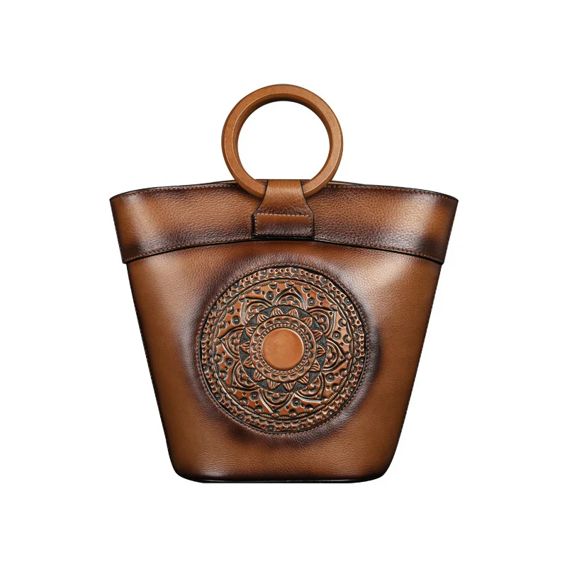 

Women's bag leather bucket bag totem embossed bag head layer leather handbag women's bag