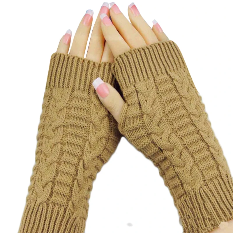 

Women Arm Cover Half Finger Gloves Stylish Hand Warmer Winter Crochet Knitting Faux Wool Mitten Warm Fingerless Gloves