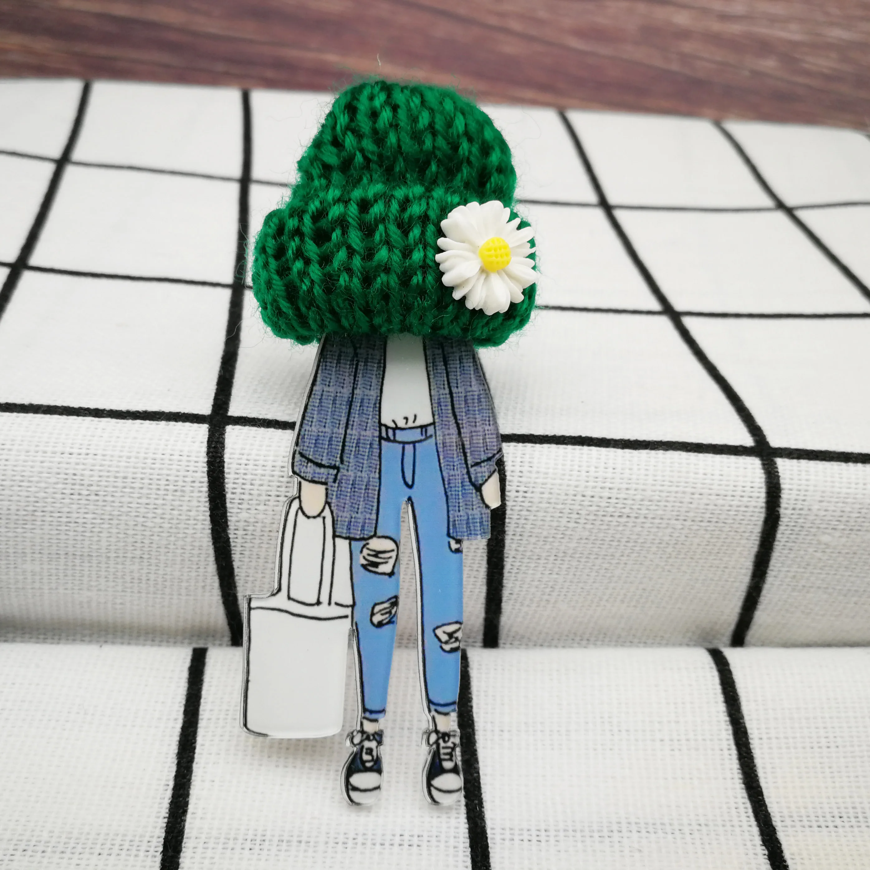 Style2 Harajuku значки для Женская Брошь и булавки элегантные акриловые модели персонажей из мультфильмов с вязаными шляпами брошь модные украшения Аксессуары - Окраска металла: Style2