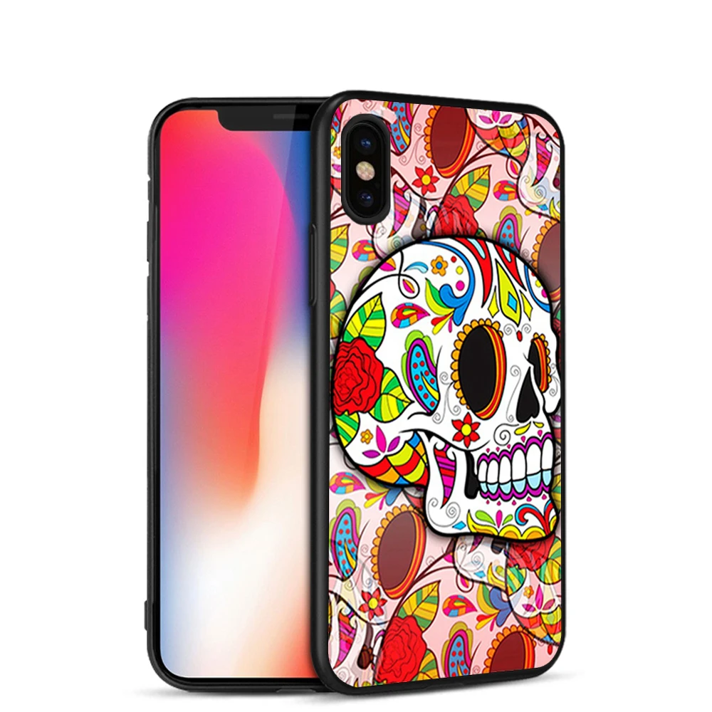 Силиконовые чехлы с изображением сахарных черепов для iphone 7 7plus 8 5S XR XS Max 5 SE 6 s 6/7/8