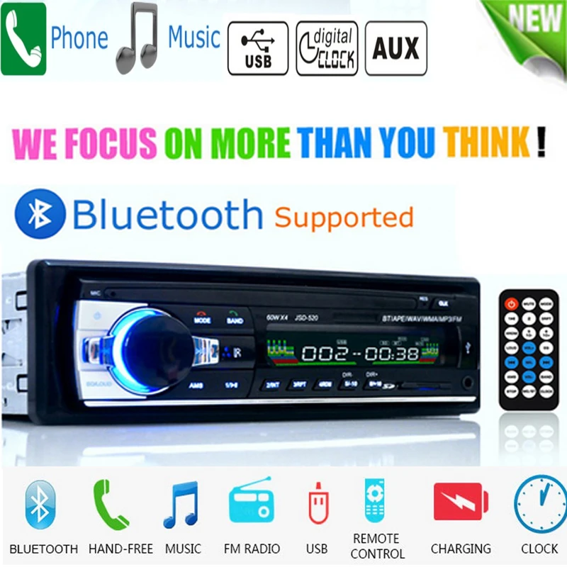 Автомагнитола 1 Din с Bluetooth автомобильное стерео радио FM Aux вход приемник SD USB JSD-520 12