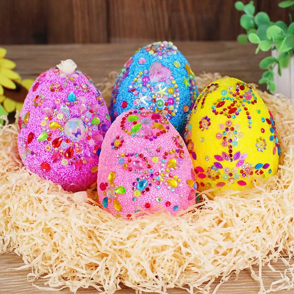 

1Set Unfinished Foam Easter Eggs Materials Happy Easter Decorations Rhinestone Handmade Stickers Painted Bird Pigeon Eggs Crafts