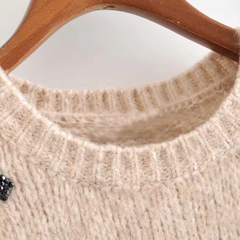 Элегантный свитер с бантом и аппликацией для женщин повседневный Зимний пуловер