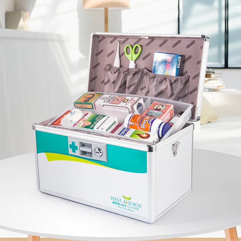 

16 inch aluminum alloy medicine box R8033 with lock safety medicine box home medicine storage box