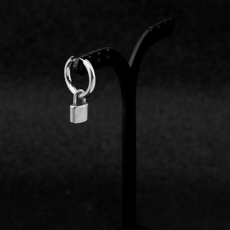 

Punk Stainless Steel lock Pendant Earrings Single For Women Korean Fashion Simple Unfading Metal Jewelry Wholesale