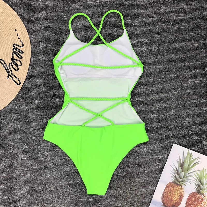 

Maillot De Bain Femme 2021 Sexy Bandage Swimwear Women One Piece Swimsuit High Waist Monokini Backless Bodysuit Swimming Suit