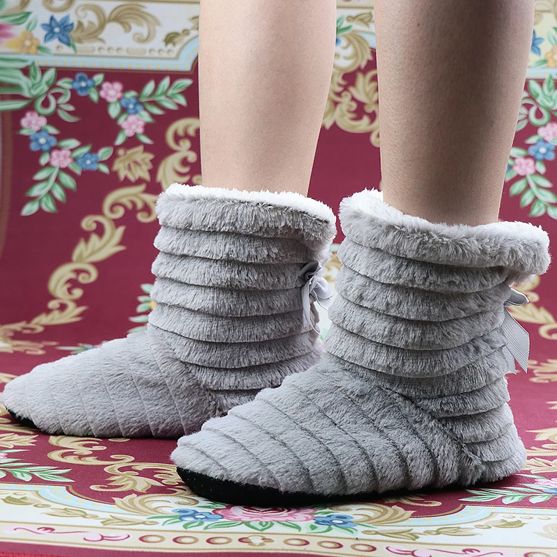 Домашние тапочки для женщин с бантом бабочкой теплые бархатные Тапочки мехом