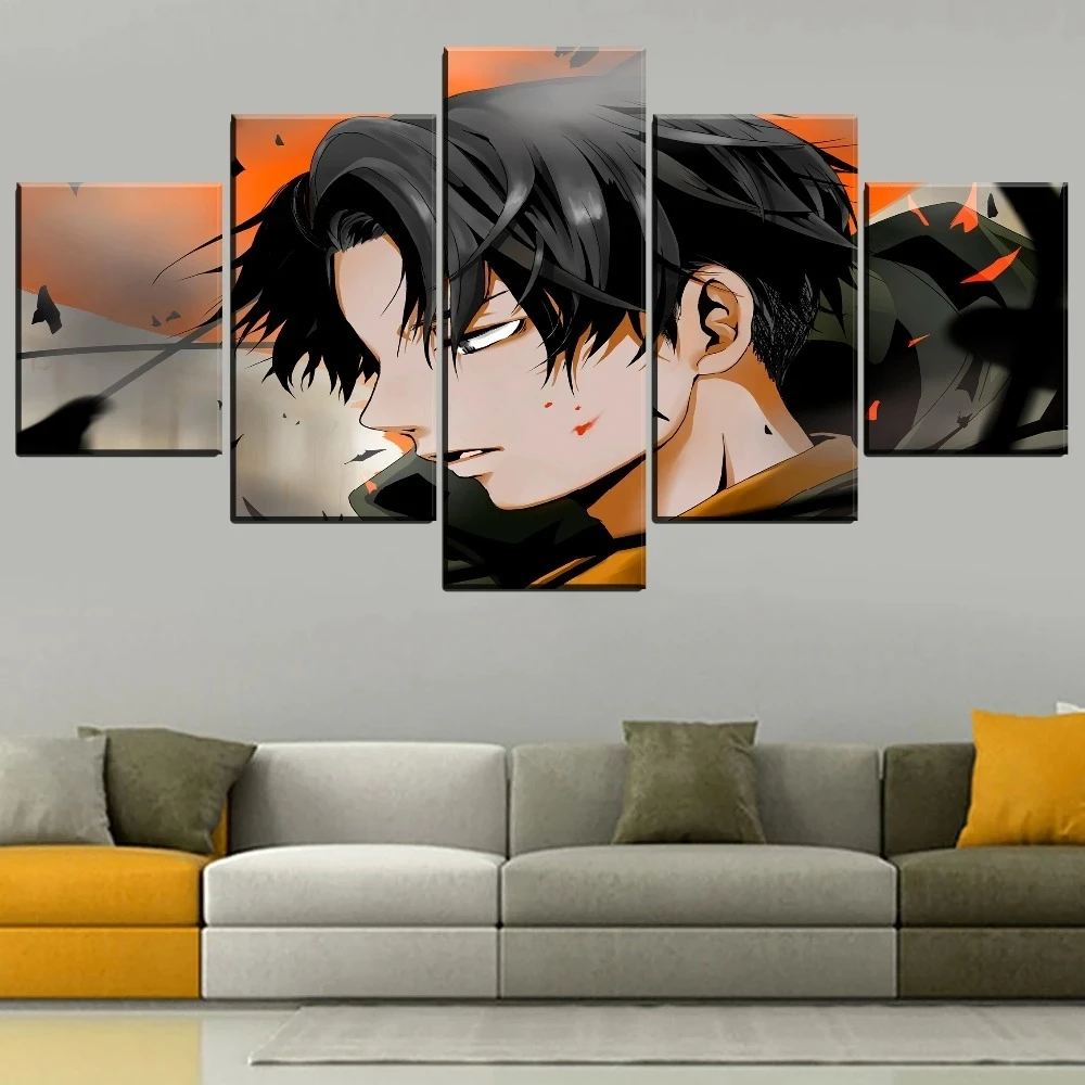 

5 Panel Anime Attack on Titan Levi Ackerman Poster Canvas HD Printed Painting Modern Wall Art Living Room Home Decor Pictures
