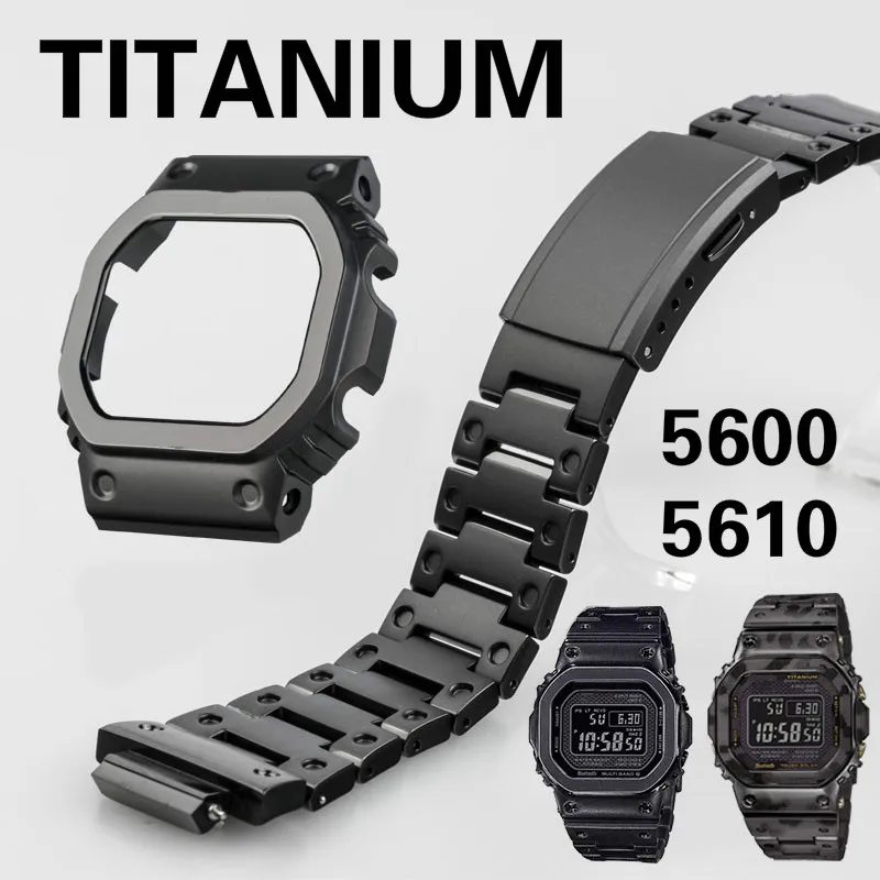 

G-Refit GW5000 DW5600/5610 G5600E GWM5610 Titanium alloy Watchbands Bezel Strap Set Watchband Metal/Case With Tools black case