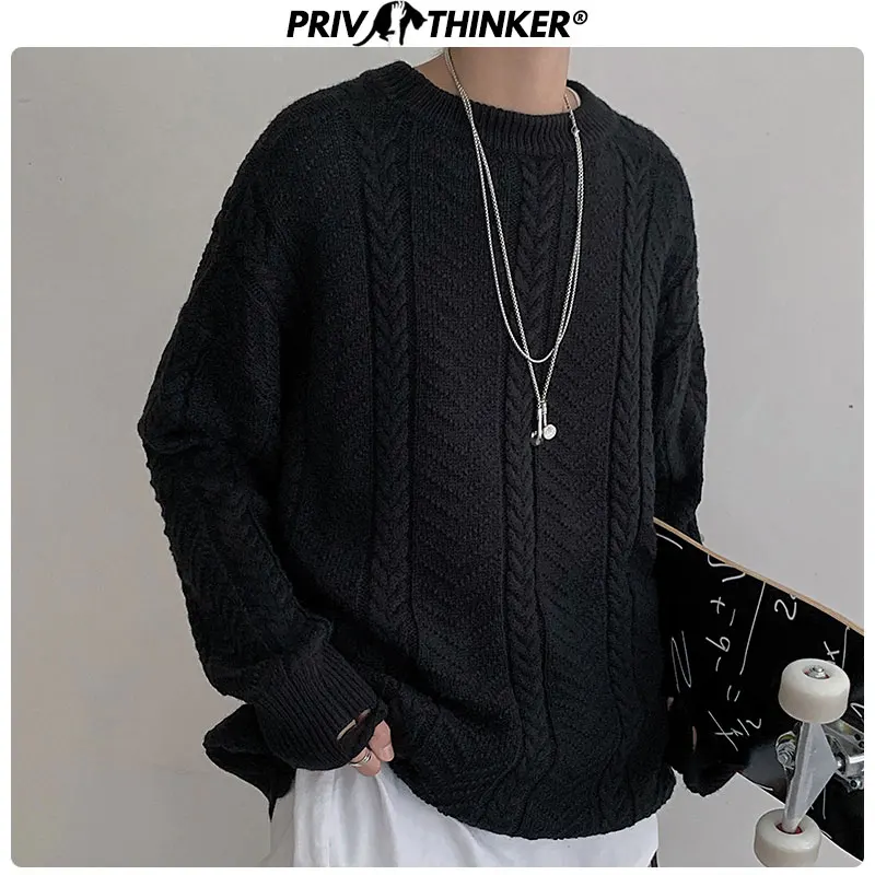 Privathinker, мужской свитер с круглым вырезом, модный, уличная одежда, мужские,, свободные, вязаные пуловеры, топы, мужские, Harajuku, одноцветные, осенние свитера