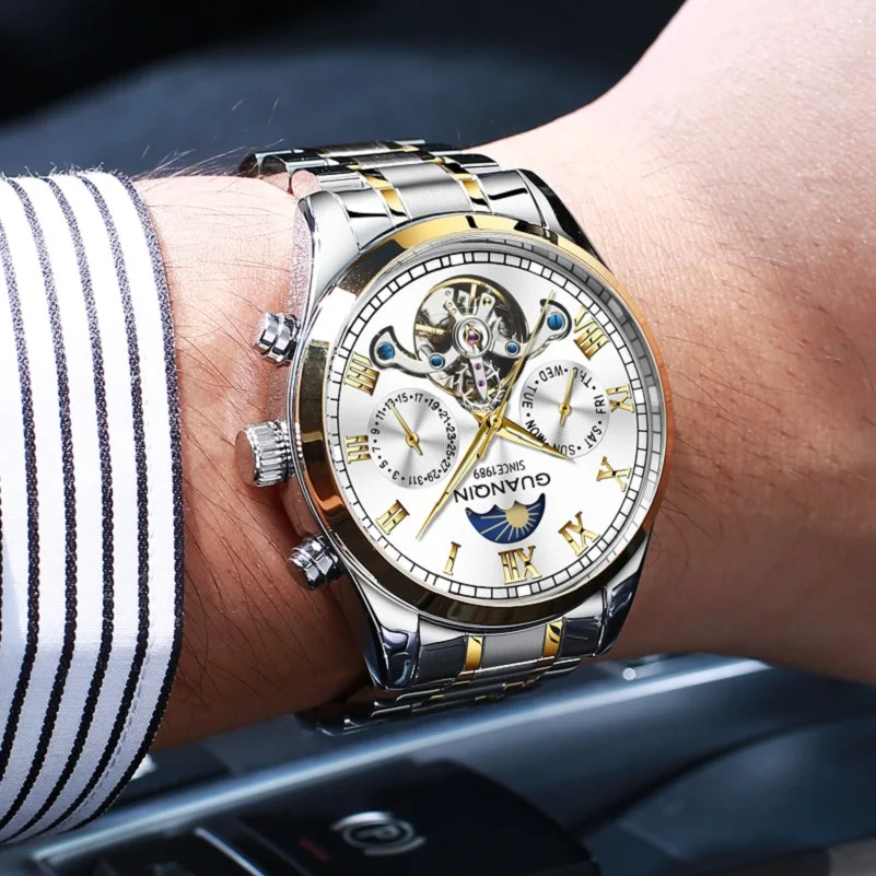 

Business Waterproof Moon Phase the mens' watches clock male watch man automatic watch men mechanical watch Relogio Masculino