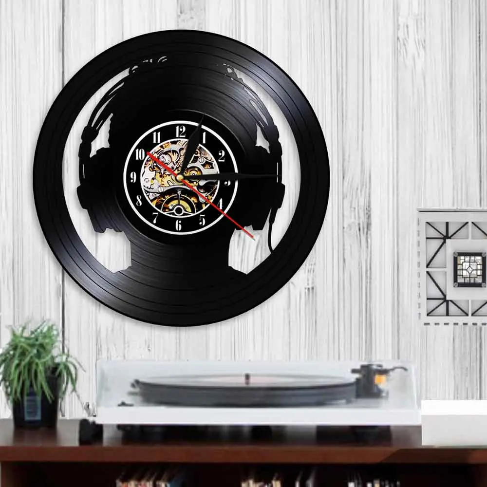 DJ-наушники музыка виниловая запись настенные часы современный дизайн рок-музыка