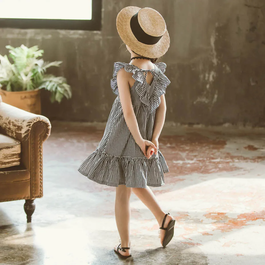 Dress For Girls Plaid Pattern Summer Dresses V -Neck Kids Sleelvess Clothes Girl 6 8 10 12 15 | Детская одежда и обувь