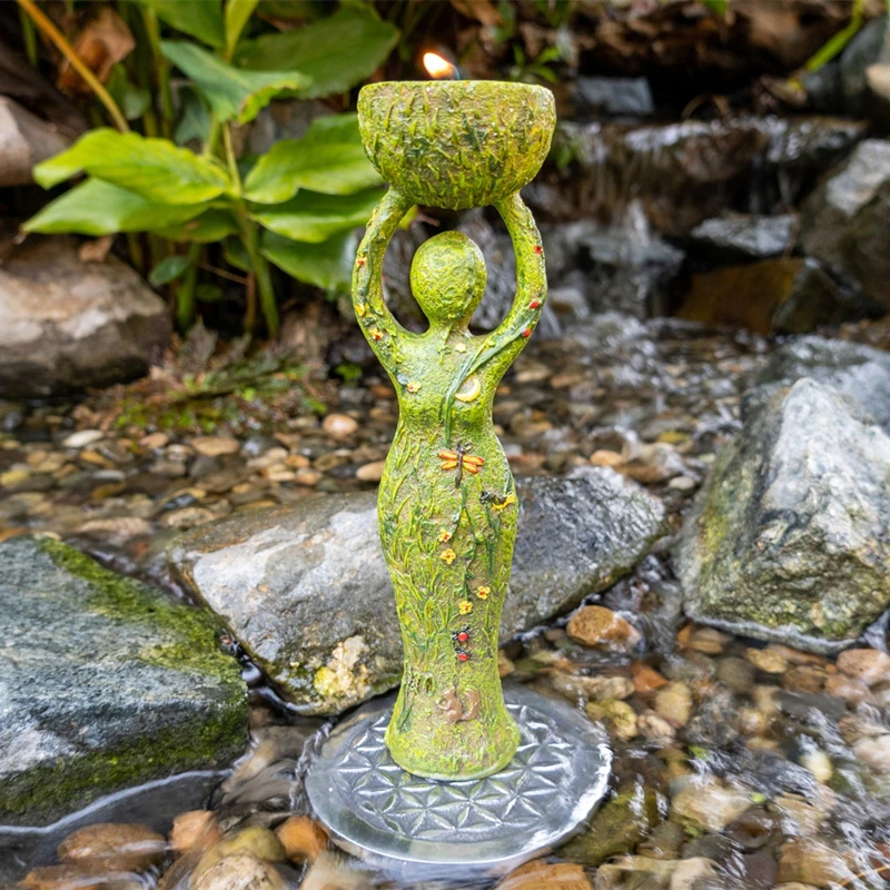 

New Earth Green Goddess Earth Green Goddess Totem Tea Light Stand Altar Goddess