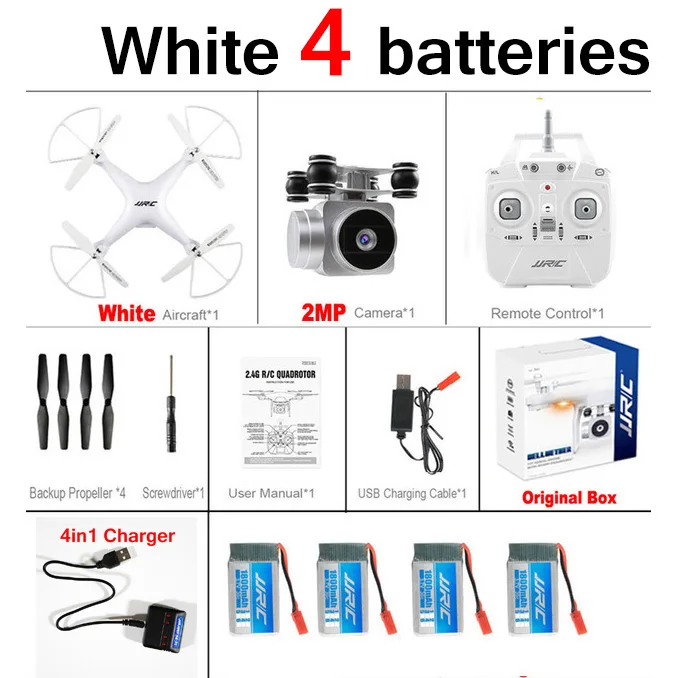 JJRC H68 720P Wifi FPV RC Дрон с камерой Квадрокоптер высота Дрон держать Безголовый режим вертолет Профессиональный Квадрокоптер - Цвет: White 4 batteries