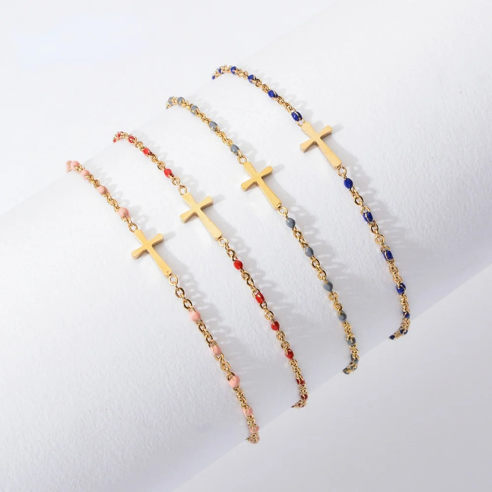 

Dainty Boho Crystal Beads Stone Cross Charm Anklets Bracelets for Women Teen Girls Stainless Steel Gold Chain handmade jewelry