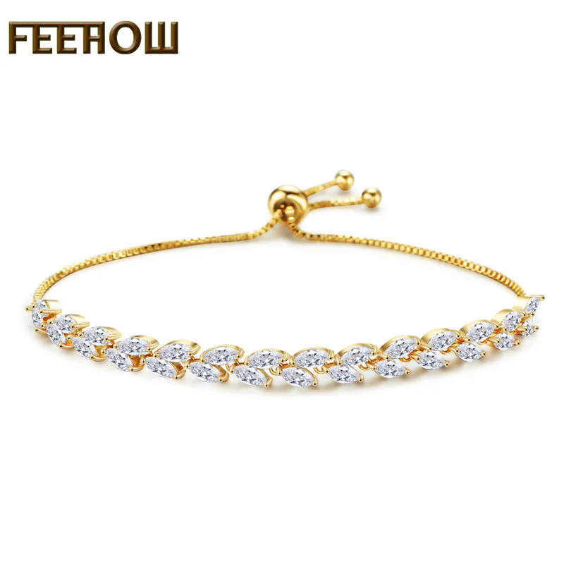 EEHOW Элегантный регулируемый браслет с кубическим цирконием в форме листа и для