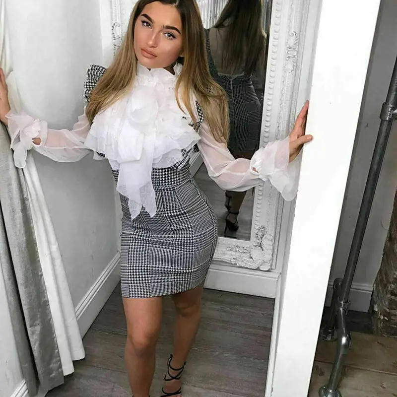 

ImCute 2020 Fashion Hot Sexy Charming Wholesale Womens Bodycon Check Frill Ruffles Holiday Dress Sundress Bodycon Mini Dress