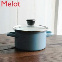 multi color thickened enamel small soup pot instant noodle pot enamel milk pot heightened for one person cute soup pot with lid