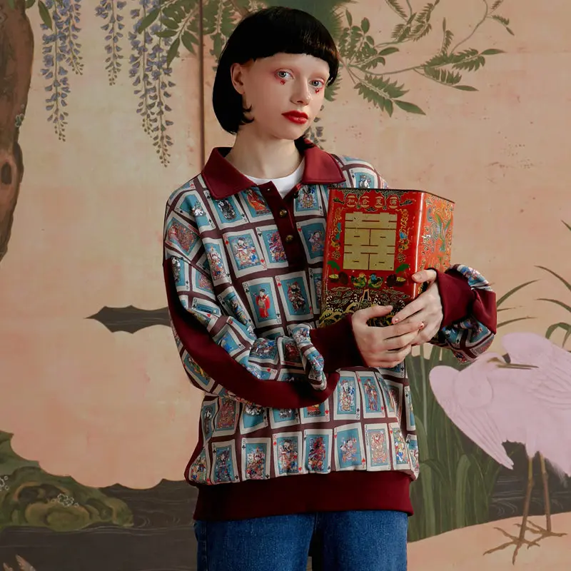 Свитер UNIFREE осенняя одежда маленькая санитарная с отложным воротником и принтом