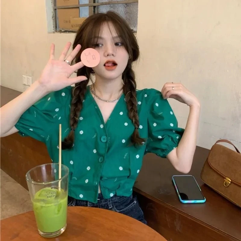 

Floral print Summer T shirt 2021 Top femme Vintage Kawaii Clothes cute Korean style sweet shirt