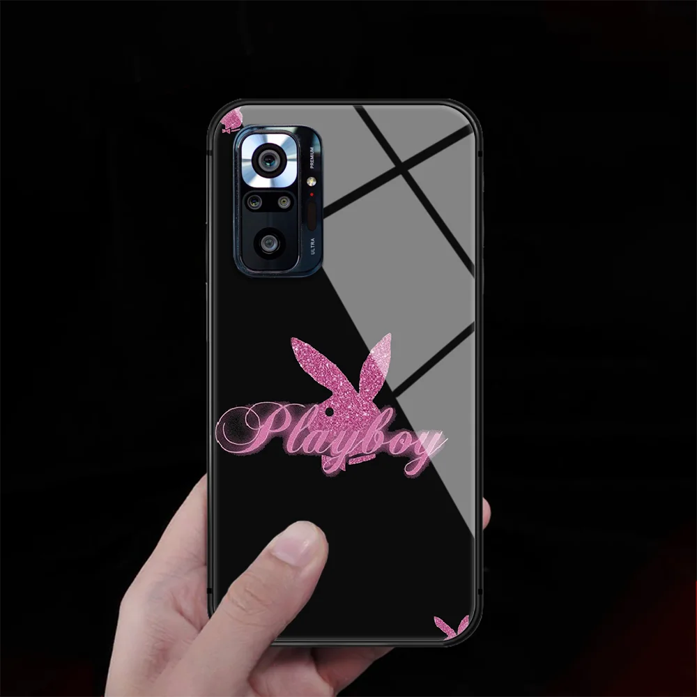 

Rabbit Playboy Brand Tempered Glass Phone Case Cover For Xiaomi Redmi Note 7 8 9 10 K40 A C S T Pro Black Bumper 3D Back Etui