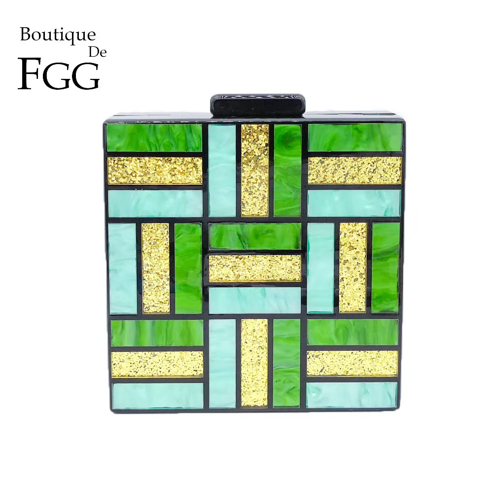 Женская вечерняя сумочка Boutique De FGG зеленая акриловая сумка клатч в клетку с