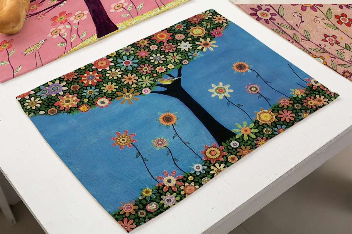 Мультяшное Дерево жизни птица цветок дизайн кухонные подставки для обеденного