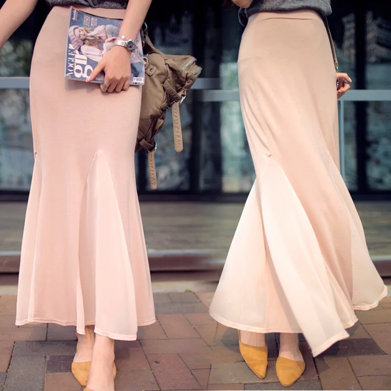 

Customize Women's Chiffon Splicing Fish Tail Long Hem Skirt Ladies Plus Size 3XS-10XL Maxi Long Mermaid Skirts