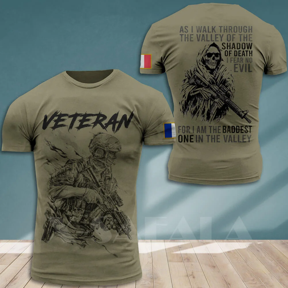 

France Soldier-ARMY-VETERAN Country Flag 3D Printed High Quality Milk Fiber T-shirt Summer Round Neck Men Female Casual Top-8