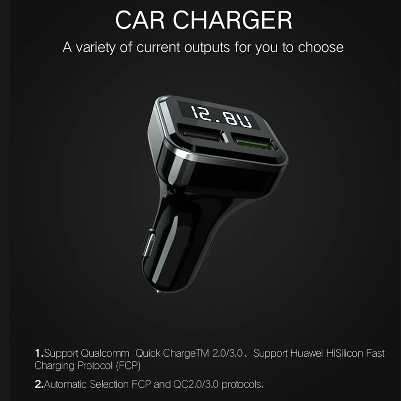 QC3.0 устройство для автомобиля с двумя портами USB Зарядное устройство 2 Порты и разъёмы с светодиодный Дисплей 12-24V гнездо для автомобильного прикуривателя для мобильного телефона планшеты и т. д