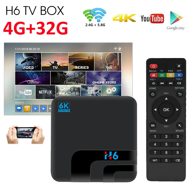 Новый H6 Android 9 0 Smart TV Box 6K Ultra HD2.0 SIM карта USB3.0 2G16G/4G32G четырехъядерный медиа 2 4G WIFI Bluetooth