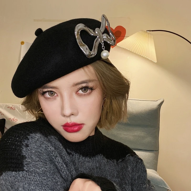 

Fashion Big Bowknot Painter Hat Beret Octagonal Hat Winter Gifts for Girlfriend