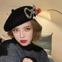 fashion big bowknot painter hat beret octagonal hat winter gifts for girlfriend