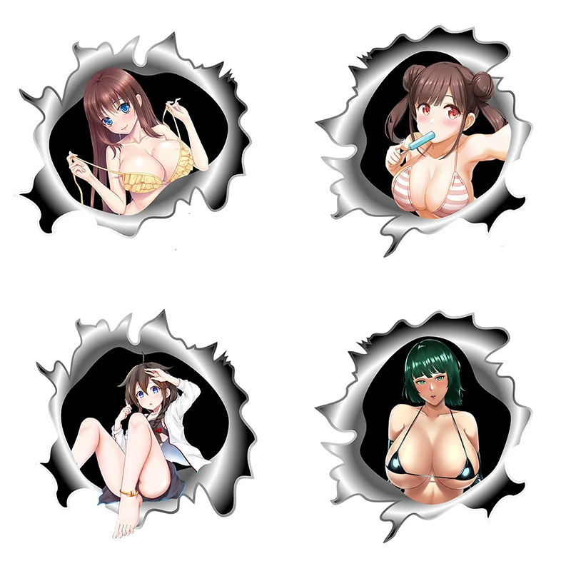 

Забавные 3D металлические аниме наклейки CDM365 с трещинами, милые сексуальные бикини, девушки, капот автомобиля, скейтборд, наклейки на стену х...