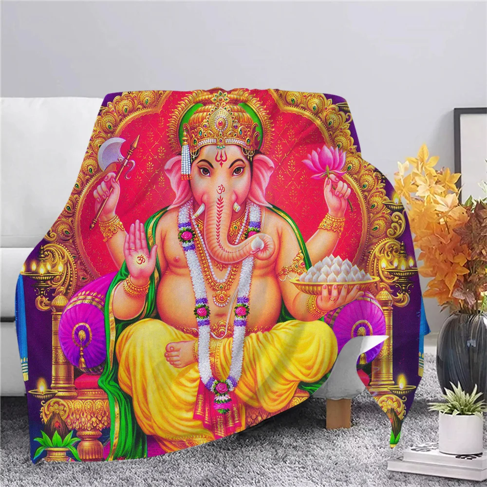 

CLOOCL Hindu God Elephant God Warm Flannel Blanket Print Vishnu and Shiva Throws Blanket Office Nap Blanket Sherpa Blanket Quilt