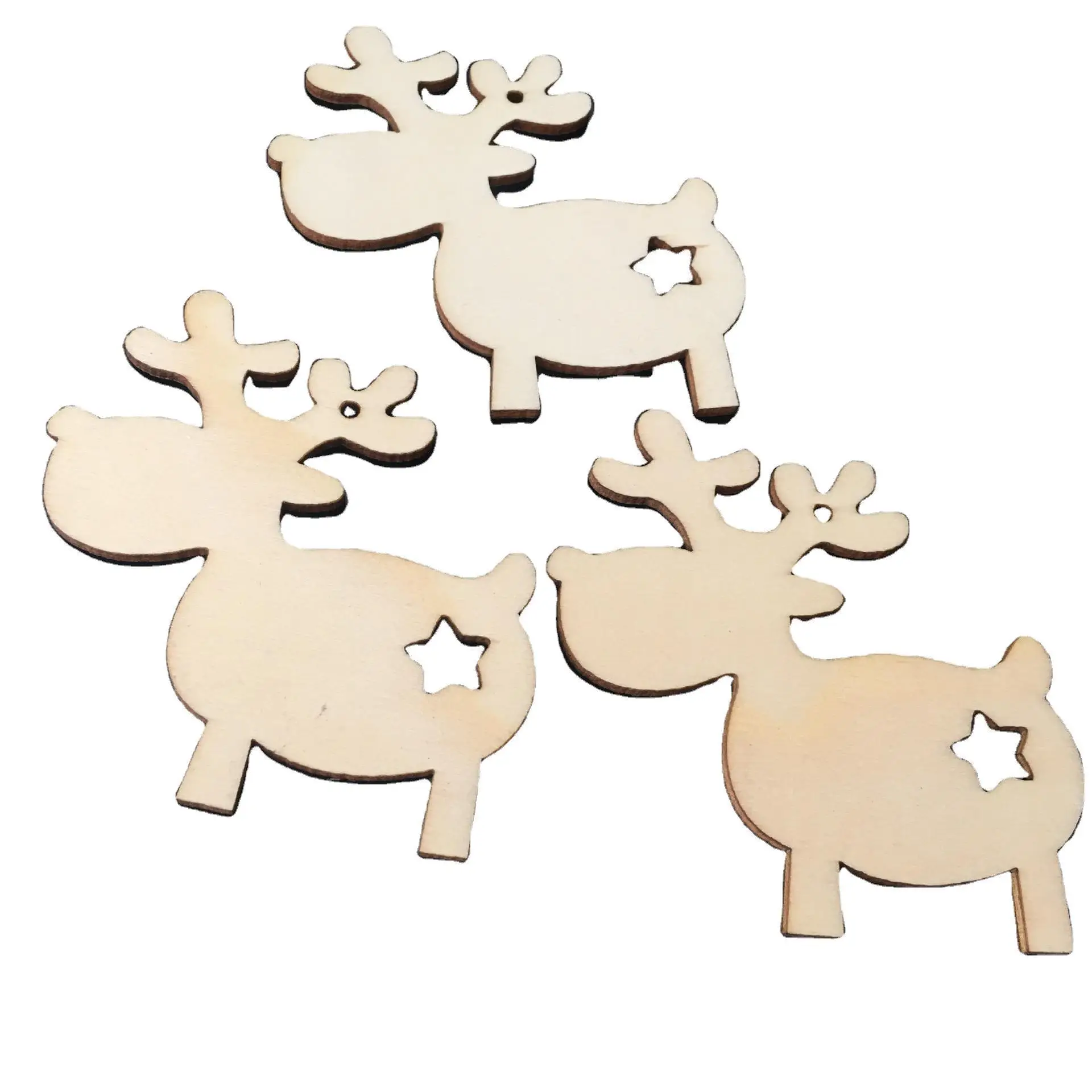 

10 шт., деревянные украшения в виде оленя с отверстиями