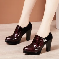 size 43 women shoes high heel patent leather shoes for woman block heels autumn winter fashion ladies shoes high heels platform