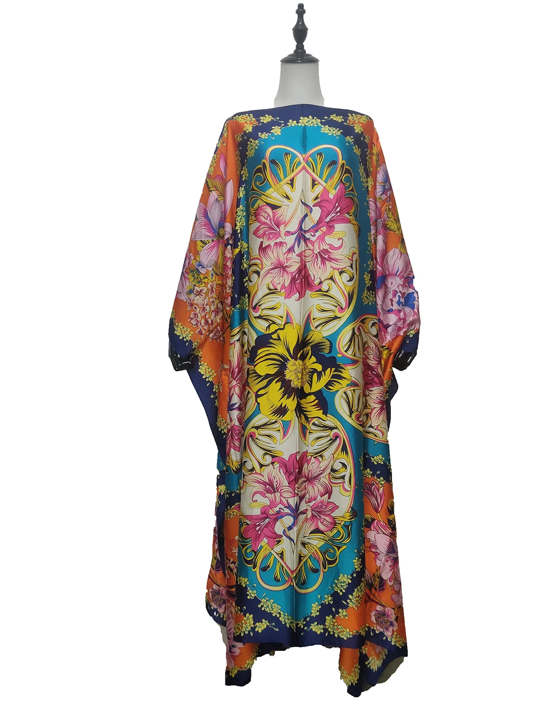 Уникальные шелковые платья кафтан с Европейским принтом длина 132 см x пляжные