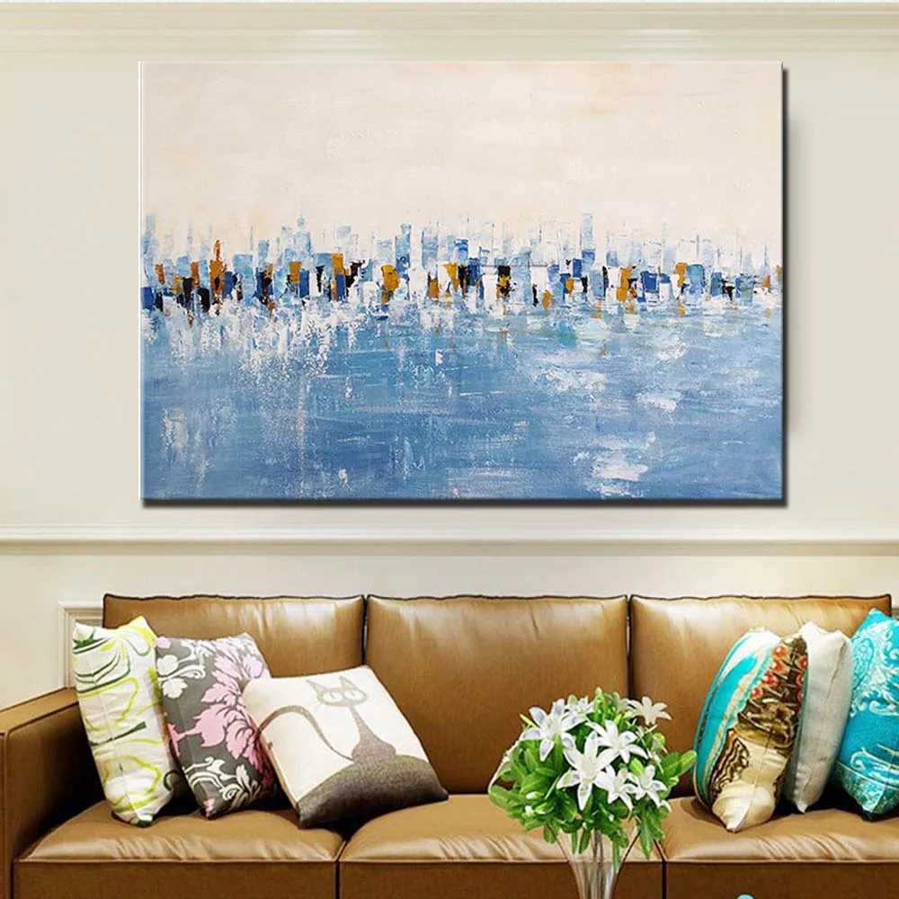 

Hand Painted Modern Abstract Landscape Building Art Oil Painting On Canvas Wall Pictures Living Room Home Decor Drop Shipping