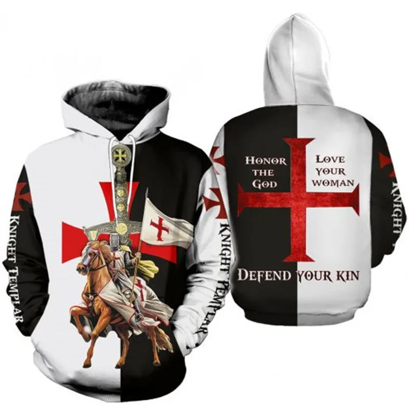 5XL Plus Medieval Costume Knights Templar Oversize Hoodies Men Pullover Hoodie Jacket 3D Print Sweatshirts Warm Hip Hop Style |