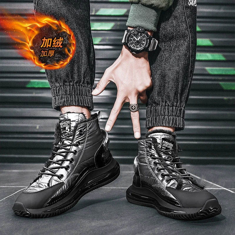 

CYYTL High Top Men Leather Toe Luxury Brand Shoes Fashion Warm Winter Waterproof Non-slip Fur Lined Increase Deportivas Hombre