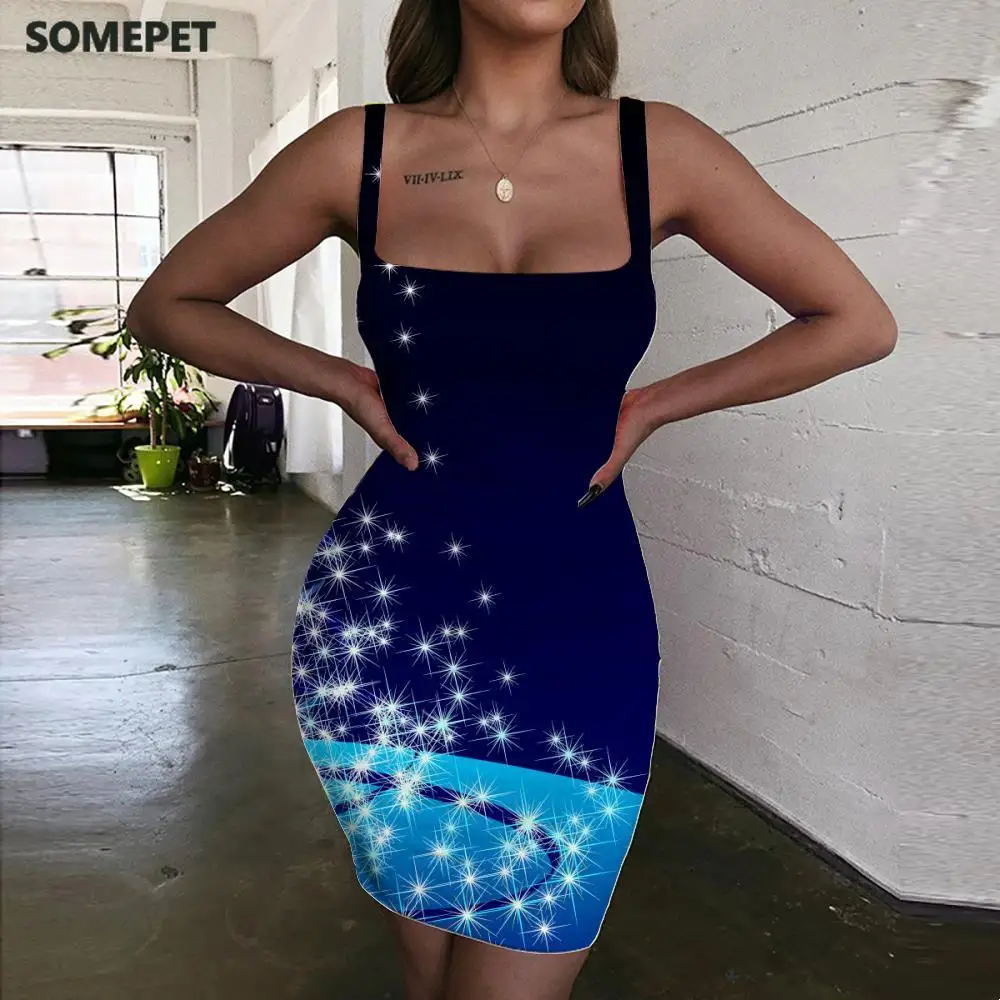 Рождественские платья для женщин сарафан с принтом в виде дерева облегающее