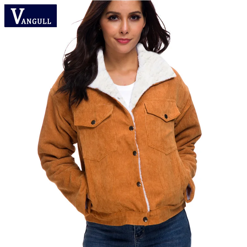 dark khaki Vangull зимняя куртка из овечьей шерсти Женская Вельветовая Толстая куртка пальто Новая женская верхняя одежда повседневное пальто с меховой подкладкой теплая парка - Цвет: dark khaki