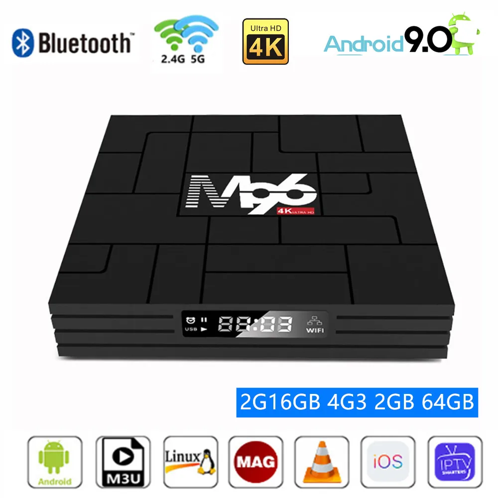 M96 4G 32GB 64GB 4K Ultra HD 2021 Smart TV Box Android 9.0 Dual WiFi 1080P Youtube Media Player Hot Sale Europe Support BT4.0