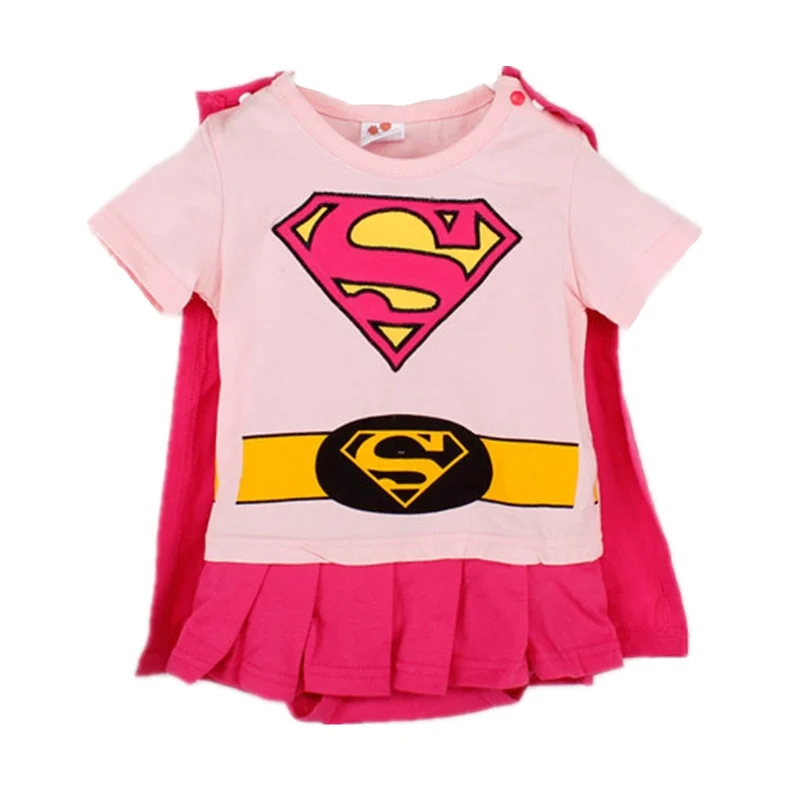 Pink Supeman Short Superman Romper Costume With Removable Cape Fashion Baby Superhero Jumpsuit Infant Toddler Superboy Batman Onesie Multi 3-18M - Цвет: Pink Supeman Short