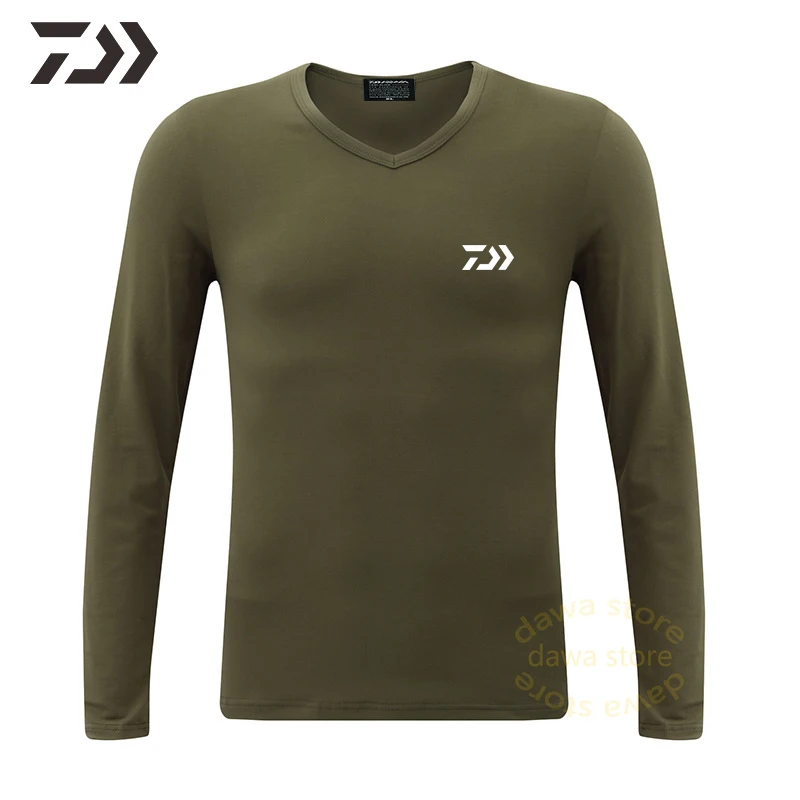 T Shirt Long Sleeve Men Fishing Shirts Top V-neck Thick Warm Autumn Winter Casual Clothing Solid Bottoming |