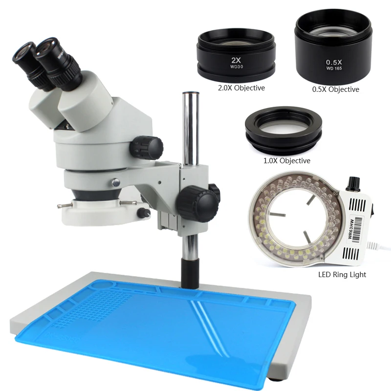 

Big Table Zoom 7-45X 3.5X-90X Industrial Binocular Stereo Microscope Magnification +56 Adjustable LED Lights Kits