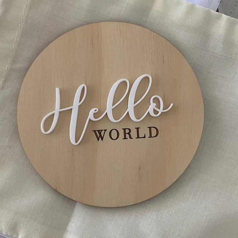Персонализированный знак имени новорожденного Hello World 3D деревянный рождения